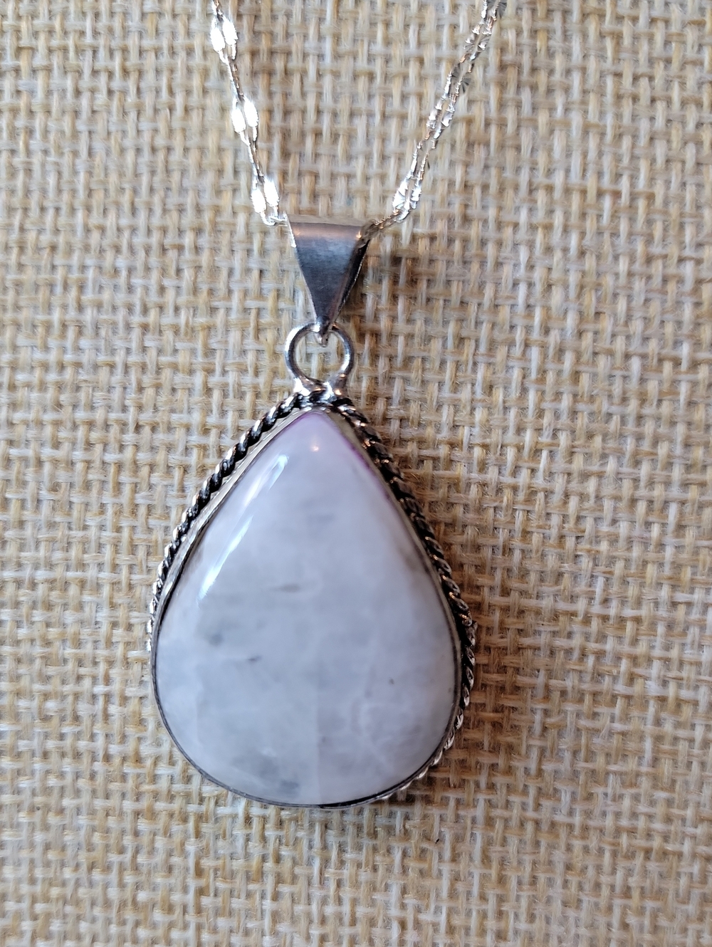 Sterling Silver Rainbow Moonstone Teardrop Pendant Necklace